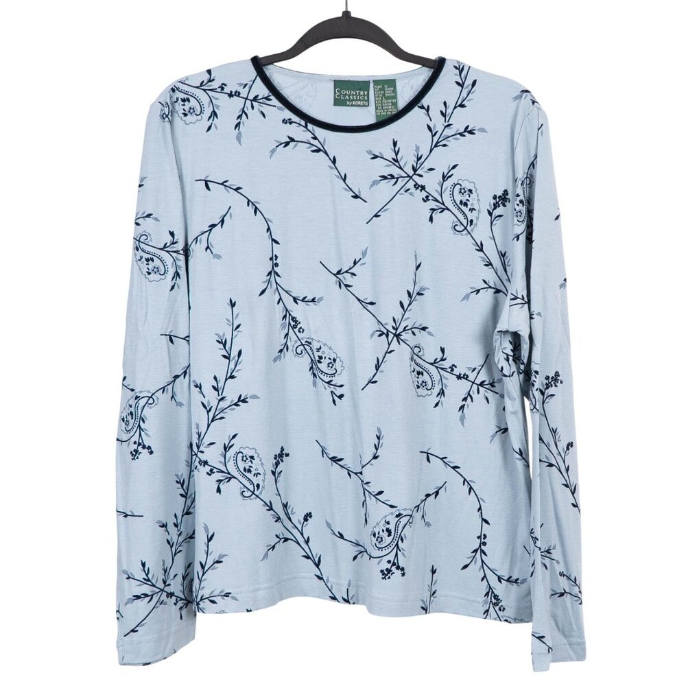 Country Classics Koret Shirt L Womens Blue Long Sleeve Floral Paisley Stretch